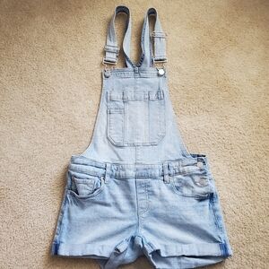 GARAGE stretch denim overalls light wash blue jeans straps short shorts Small